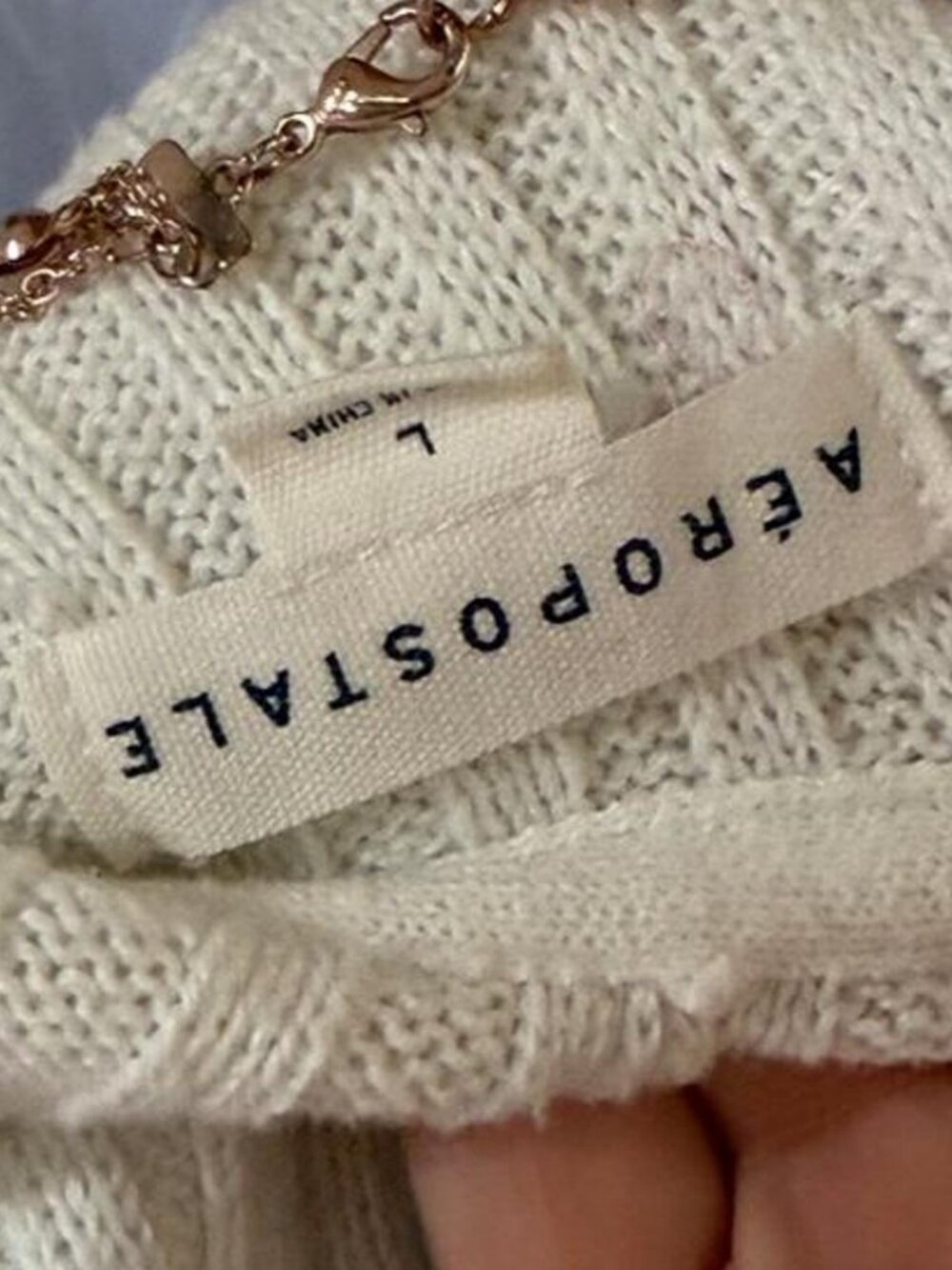 Aeropostale Cream Ribbed Knit Zip Hoodie - Picture 8 of 8
